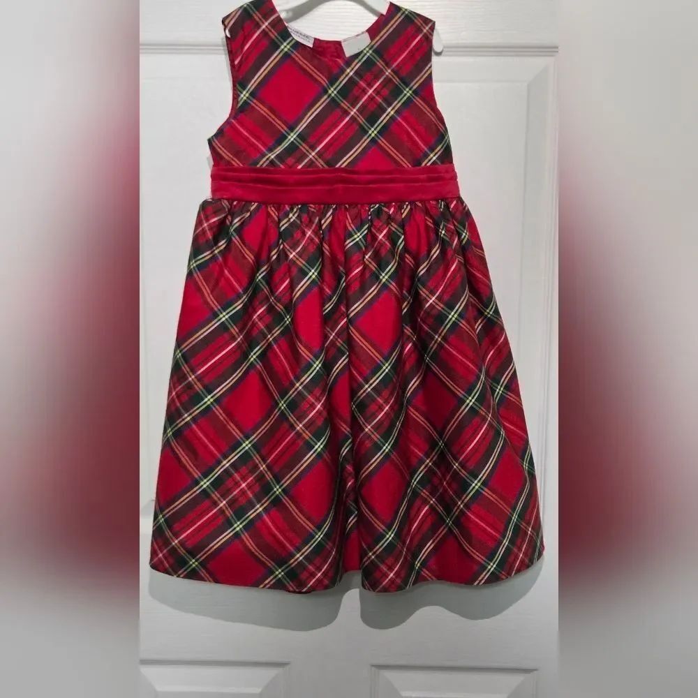 Blueberi Boulevard 6 Girls Red Green Plaid Slvless Lined Belt Formal Dress